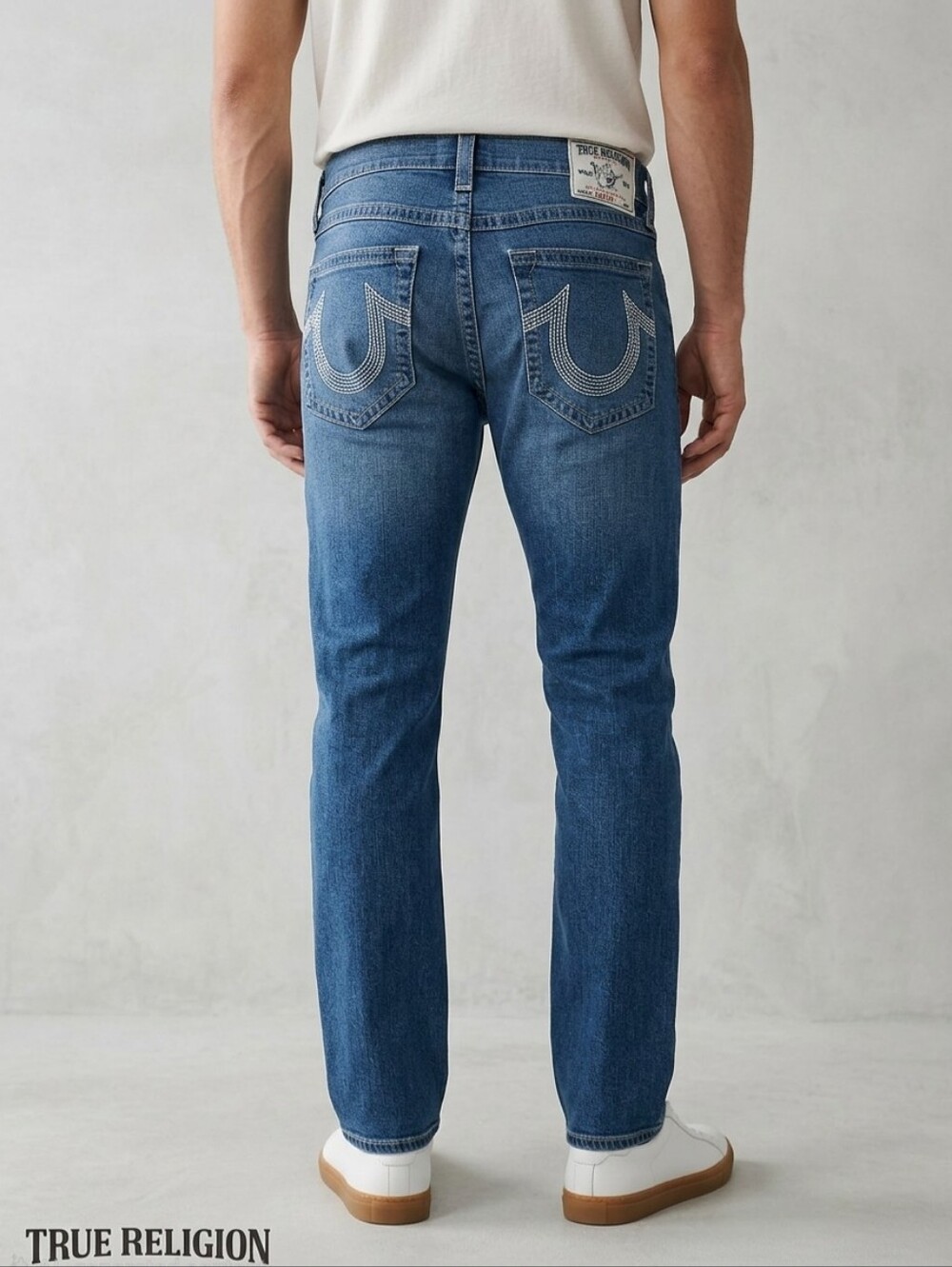 True Religion Mens Size 34 Blue Denim Jeans Checkered Logo Designer Pants